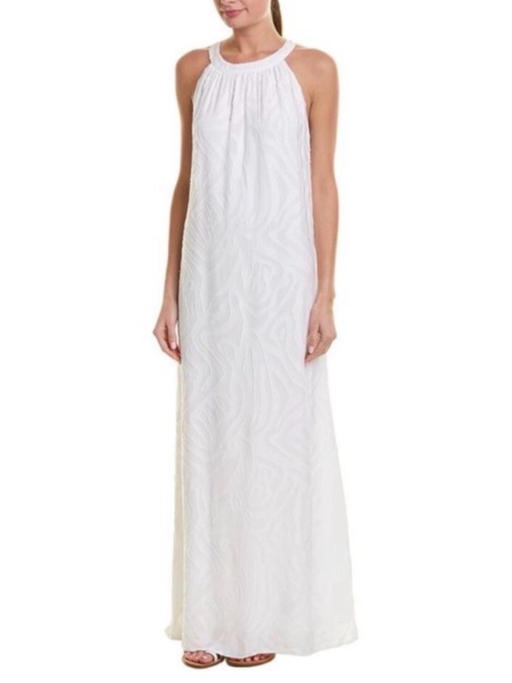 J. McLaughlin Zebra Jacquard Burnout White Halter Sleeveless Maxi Dress - Picture 3 of 16
